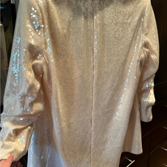 Cinq a Sept 'Kimmi' Ruched 3/4-Sleeve Sequin Blazer, Alabaster - Picture 6 of 9